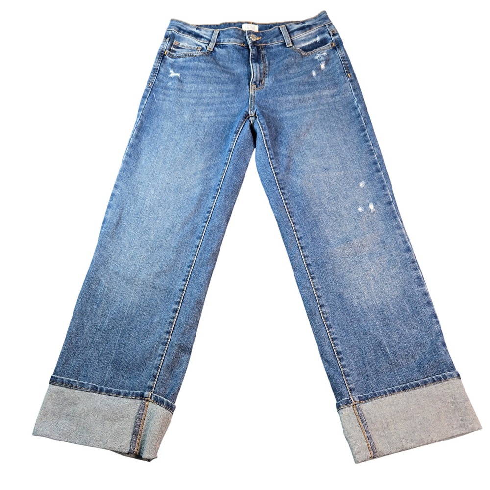 Time and Tru Women's Size 8 Distressed Straight Leg Cuffed Blue Jeans